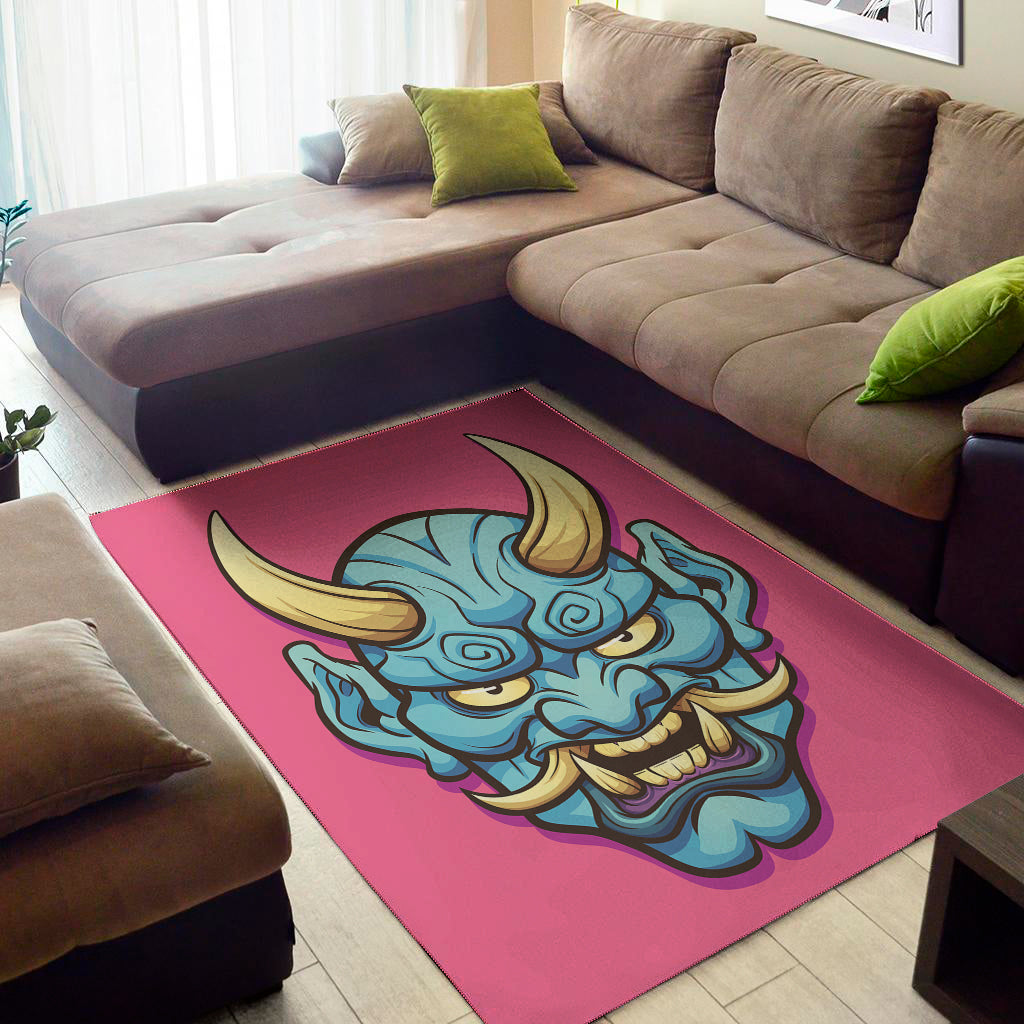 Blue Japanese Demon Print Area Rug