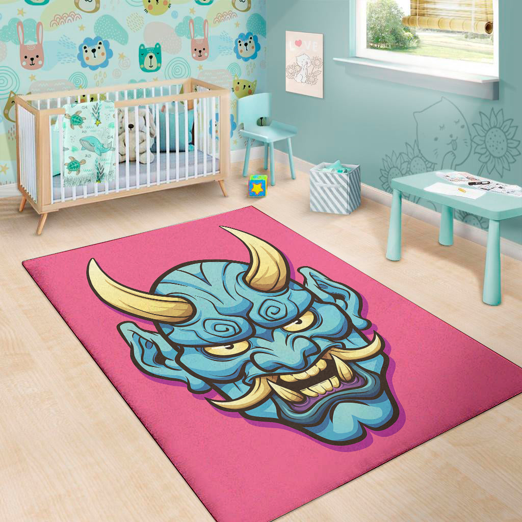 Blue Japanese Demon Print Area Rug