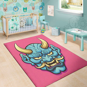 Blue Japanese Demon Print Area Rug