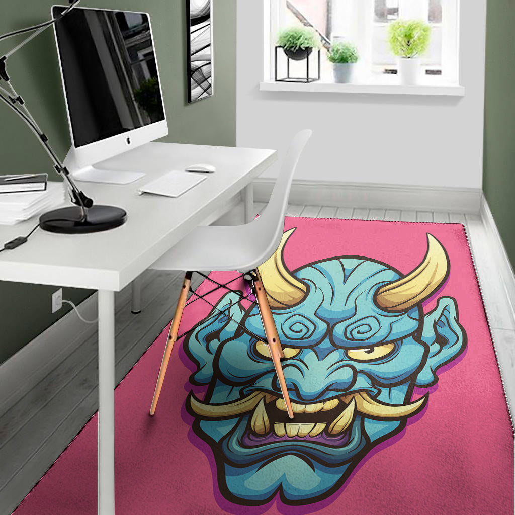 Blue Japanese Demon Print Area Rug