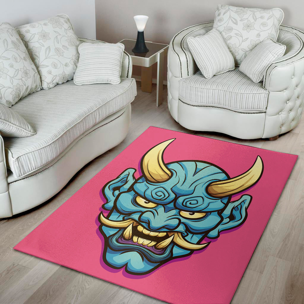 Blue Japanese Demon Print Area Rug