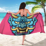 Blue Japanese Demon Print Beach Sarong Wrap