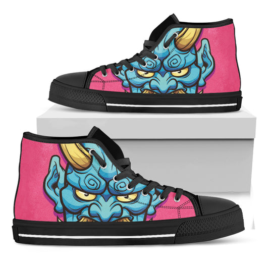 Blue Japanese Demon Print Black High Top Shoes