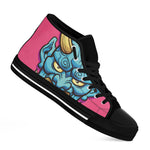 Blue Japanese Demon Print Black High Top Shoes