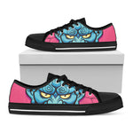 Blue Japanese Demon Print Black Low Top Shoes 