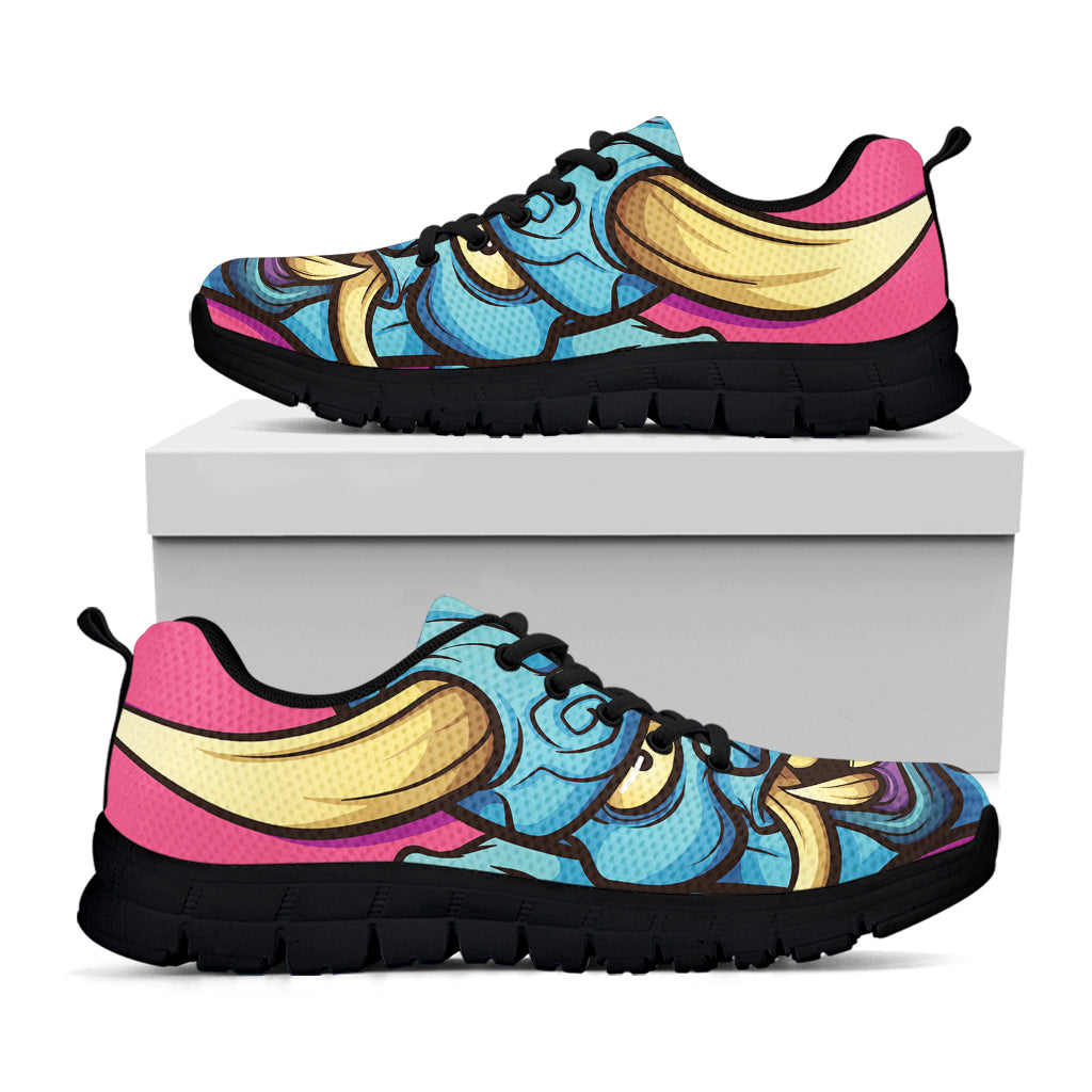 Blue Japanese Demon Print Black Sneakers