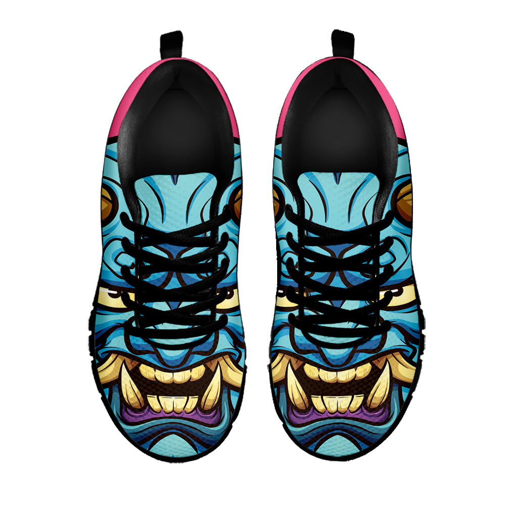 Blue Japanese Demon Print Black Sneakers