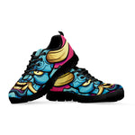 Blue Japanese Demon Print Black Sneakers