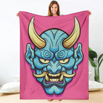 Blue Japanese Demon Print Blanket