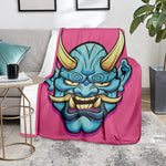 Blue Japanese Demon Print Blanket