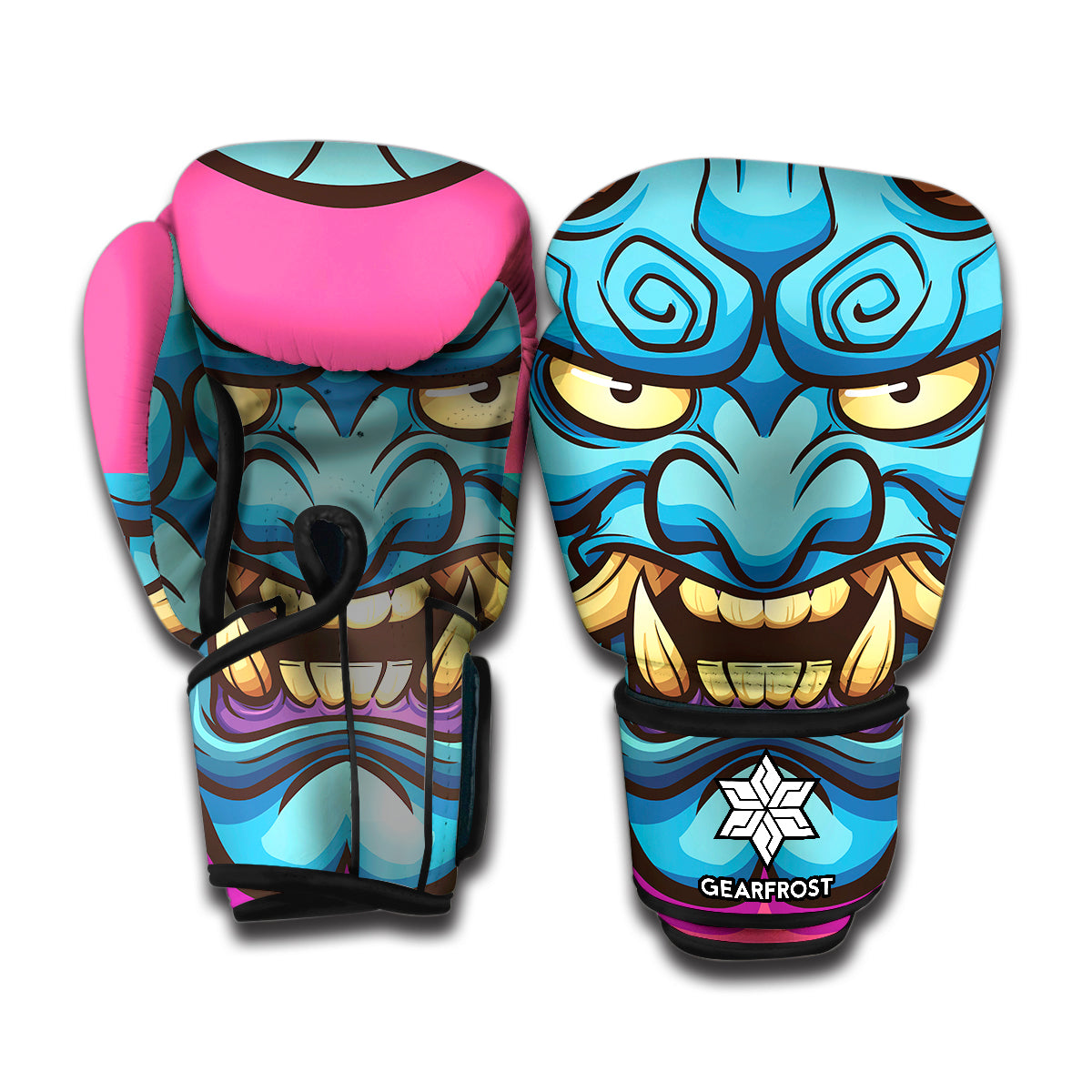 Blue Japanese Demon Print Boxing Gloves