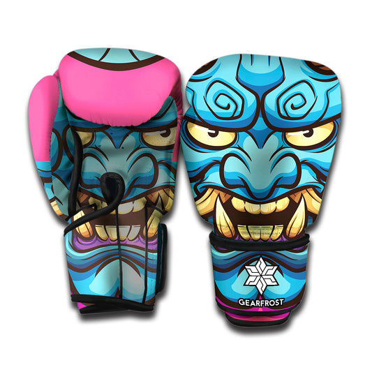 Blue Japanese Demon Print Boxing Gloves