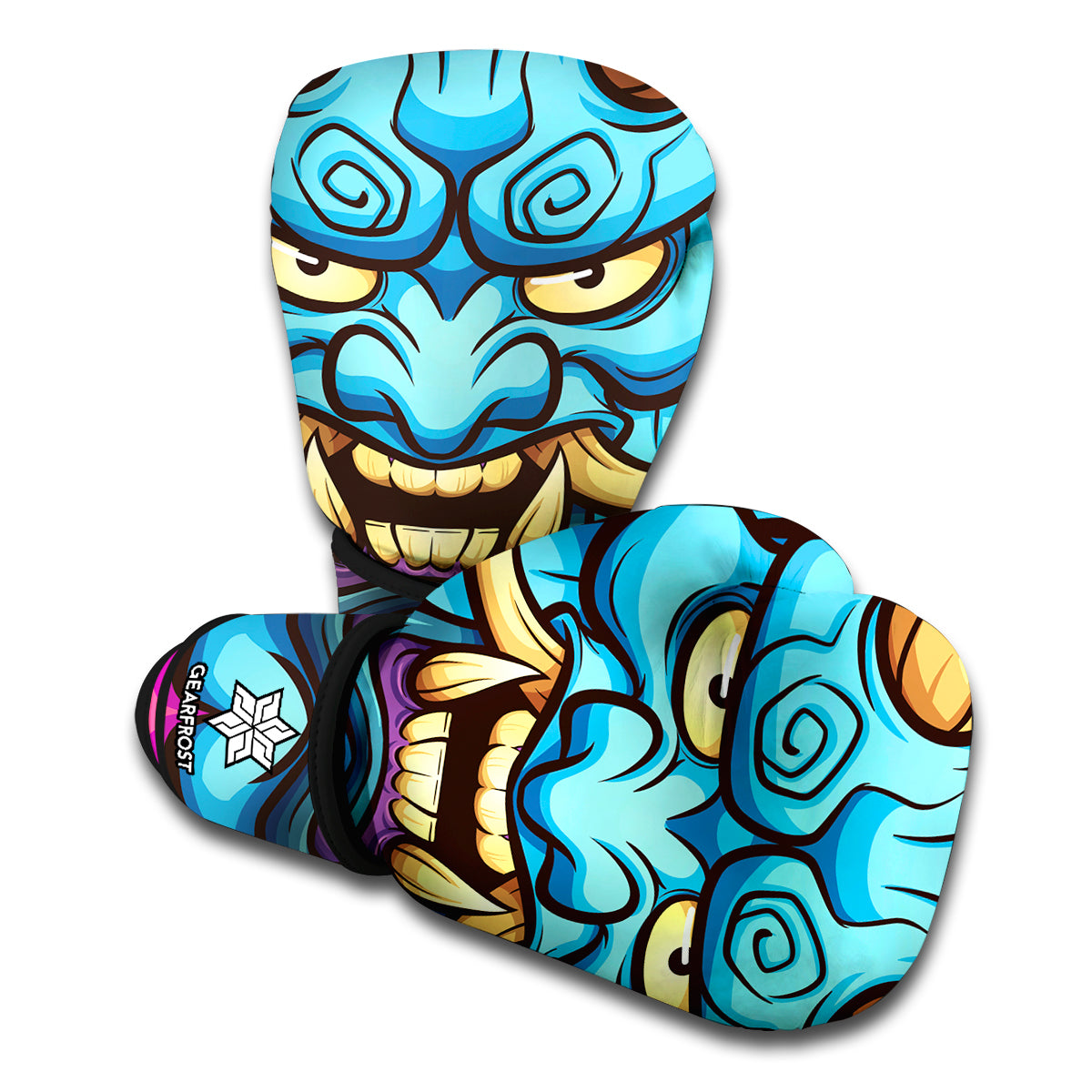 Blue Japanese Demon Print Boxing Gloves
