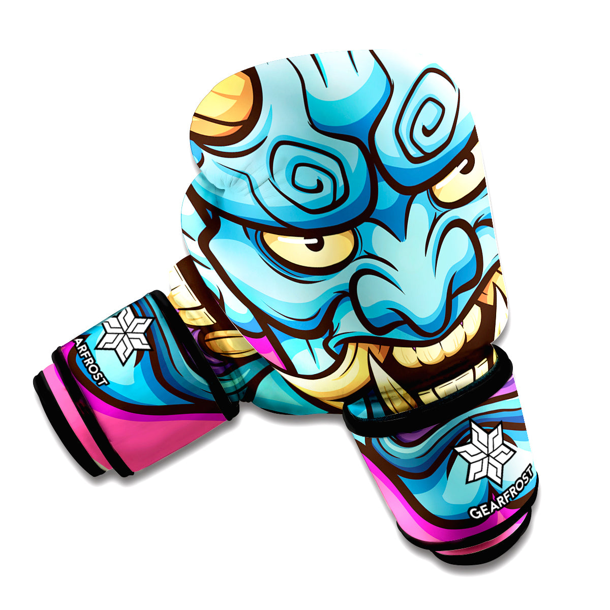 Blue Japanese Demon Print Boxing Gloves