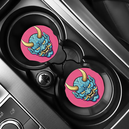 Blue Japanese Demon Print Car Coasters