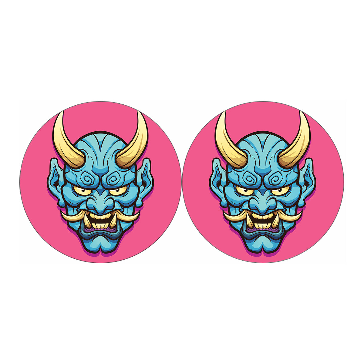 Blue Japanese Demon Print Car Coasters