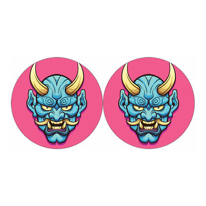 Blue Japanese Demon Print Car Coasters