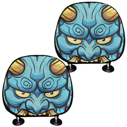 Blue Japanese Demon Print Car Headrest Covers