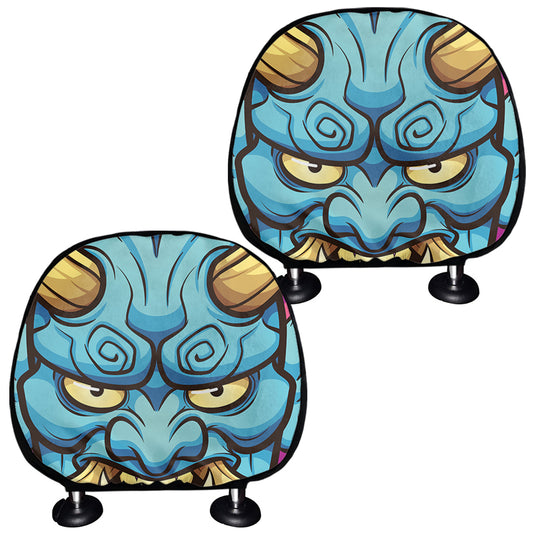Blue Japanese Demon Print Car Headrest Covers