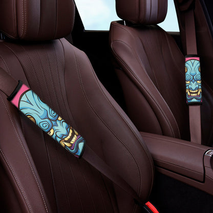 Blue Japanese Demon Print Car Seat Belt Covers
