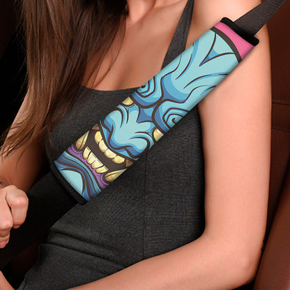 Blue Japanese Demon Print Car Seat Belt Covers