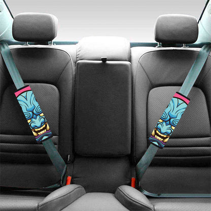 Blue Japanese Demon Print Car Seat Belt Covers