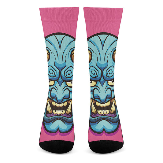 Blue Japanese Demon Print Crew Socks