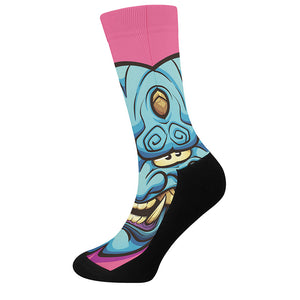 Blue Japanese Demon Print Crew Socks