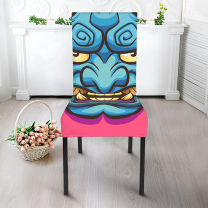 Blue Japanese Demon Print Dining Chair Slipcover