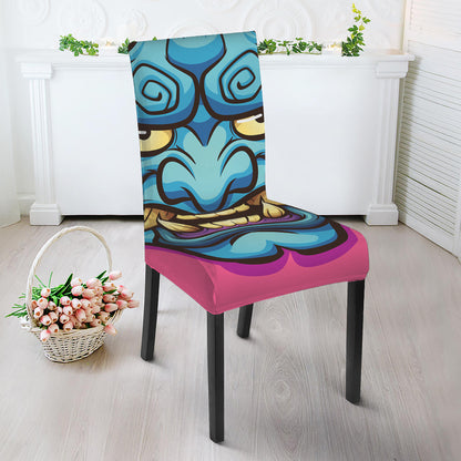 Blue Japanese Demon Print Dining Chair Slipcover