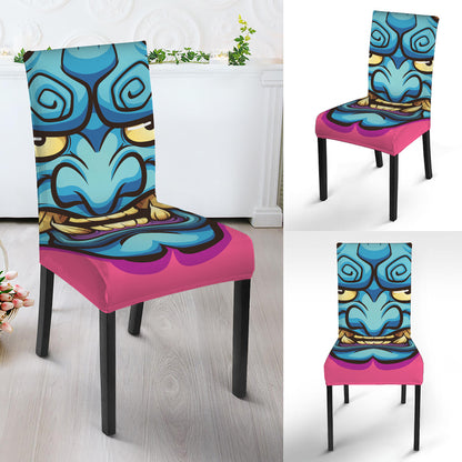 Blue Japanese Demon Print Dining Chair Slipcover