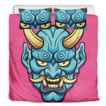 Blue Japanese Demon Print Duvet Cover Bedding Set
