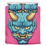 Blue Japanese Demon Print Duvet Cover Bedding Set