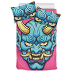 Blue Japanese Demon Print Duvet Cover Bedding Set