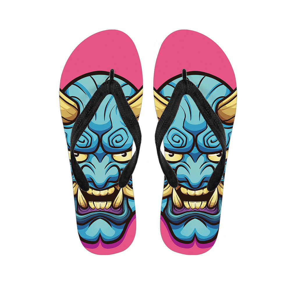 Blue Japanese Demon Print Flip Flops