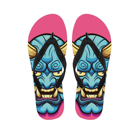 Blue Japanese Demon Print Flip Flops