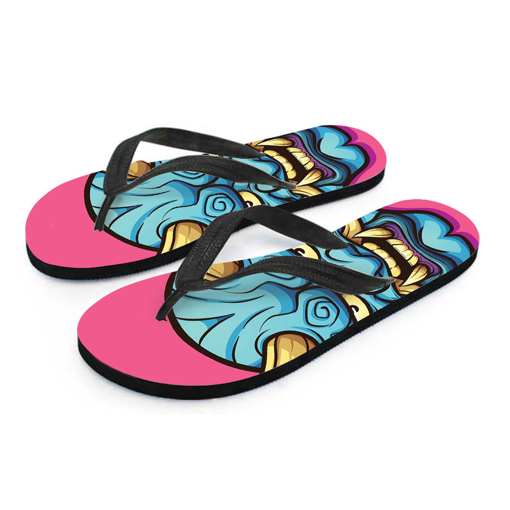 Blue Japanese Demon Print Flip Flops