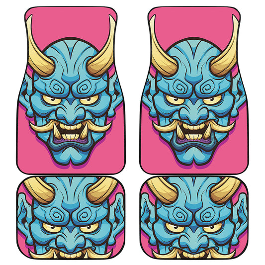 Blue Japanese Demon Print Front and Back Car Floor Mats