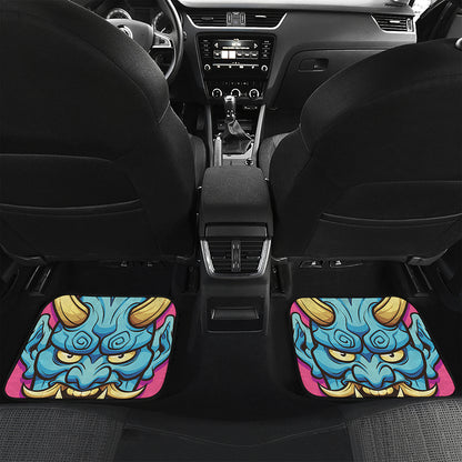Blue Japanese Demon Print Front and Back Car Floor Mats