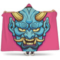 Blue Japanese Demon Print Hooded Blanket