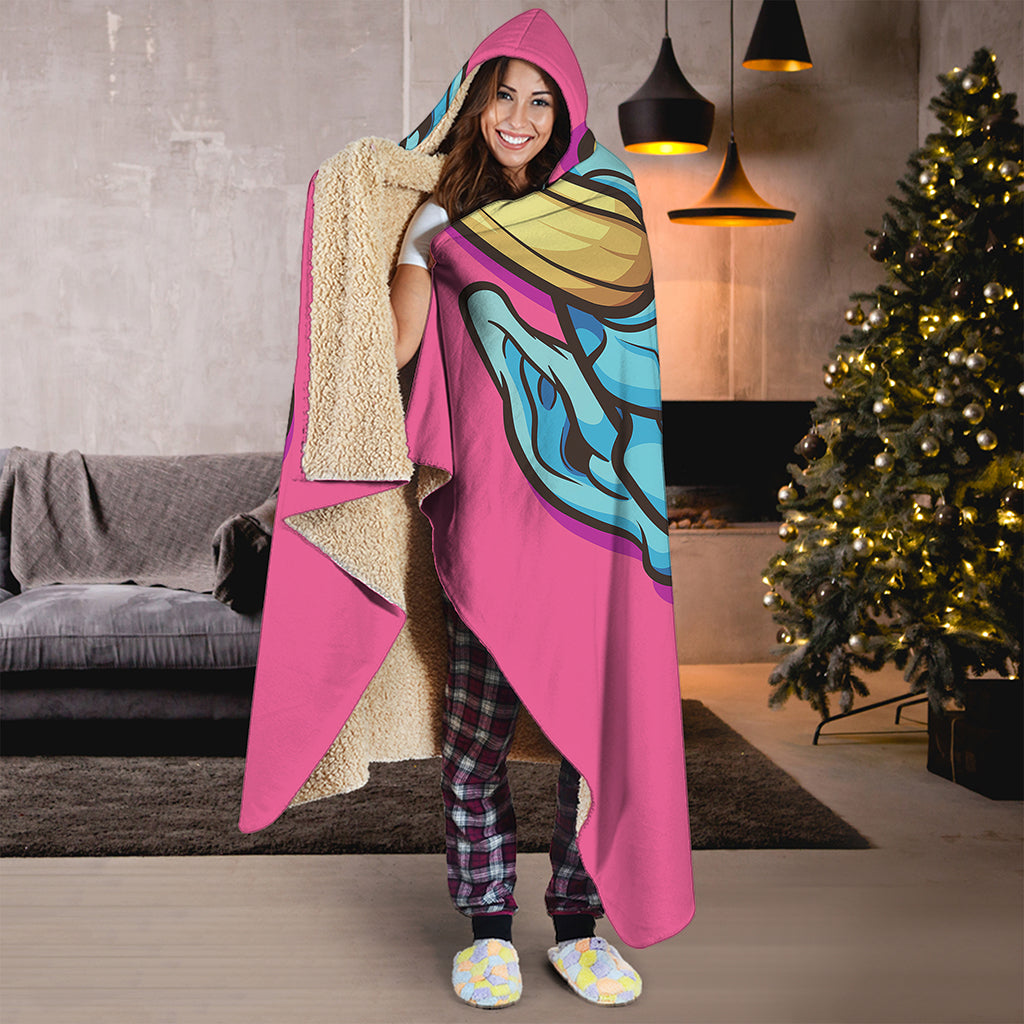 Blue Japanese Demon Print Hooded Blanket
