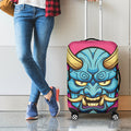 Blue Japanese Demon Print Luggage Cover