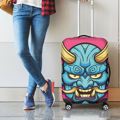 Blue Japanese Demon Print Luggage Cover
