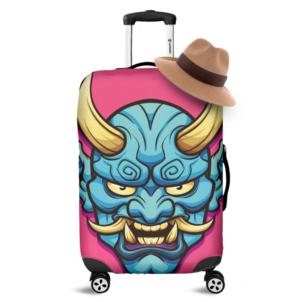 Blue Japanese Demon Print Luggage Cover