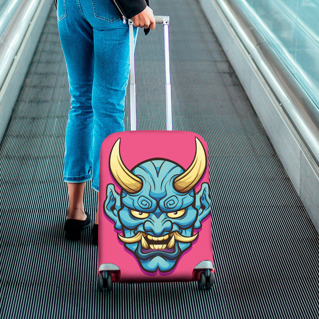 Blue Japanese Demon Print Luggage Cover