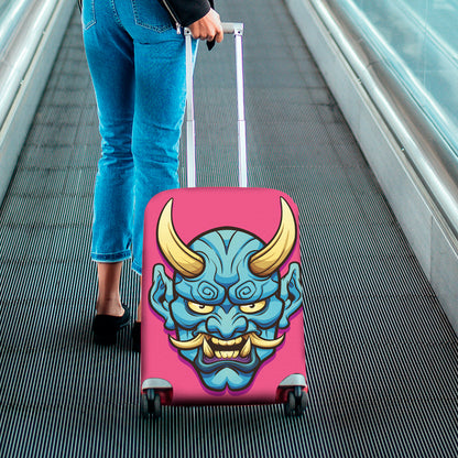 Blue Japanese Demon Print Luggage Cover