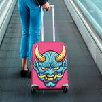 Blue Japanese Demon Print Luggage Cover