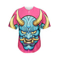 Blue Japanese Demon Print Men's Baseball Jersey