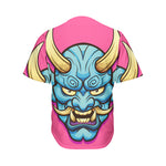 Blue Japanese Demon Print Men's Baseball Jersey