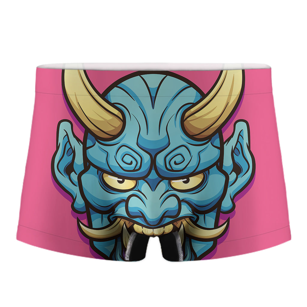 Blue Japanese Demon Print Men's Boxer Briefs